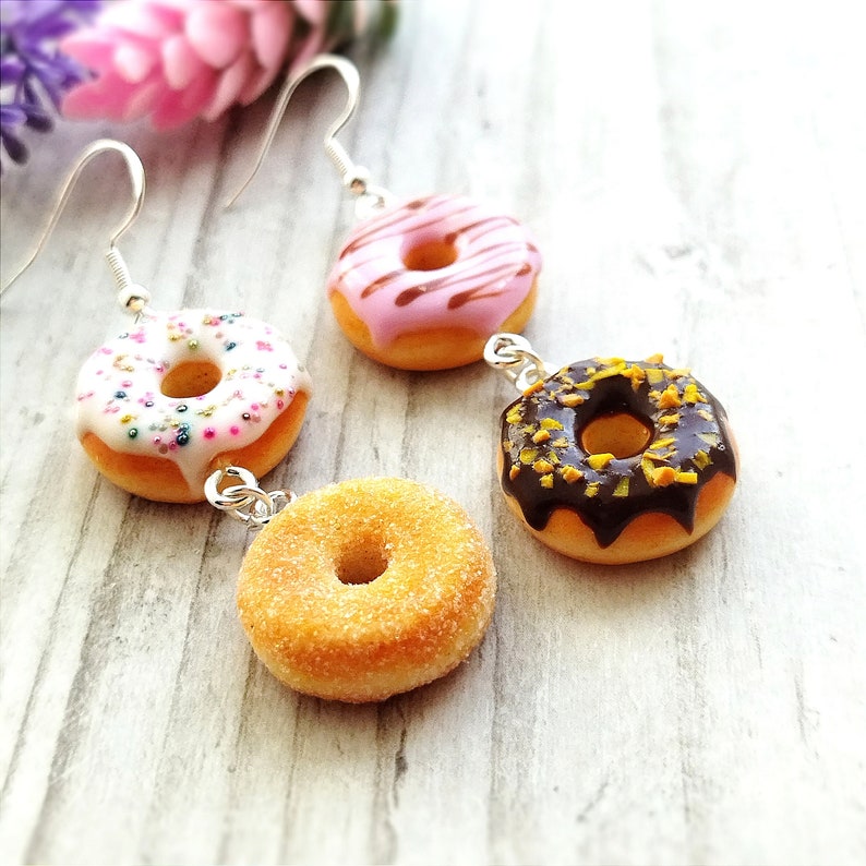 Donuts Earrings, Clay Food Jewelry, Food Earrings, Mismatched Earrings, Gift for Her, Gift for Sister, Gift for Mom zdjęcie 7