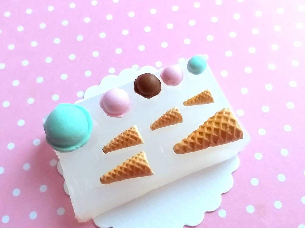 Miniature Ice Cream Cones and Scoops Mold, Ice Cream Polymer Clay Mold, Flexible Push Mold, Resin Mold, Jewelry Mold, Gift