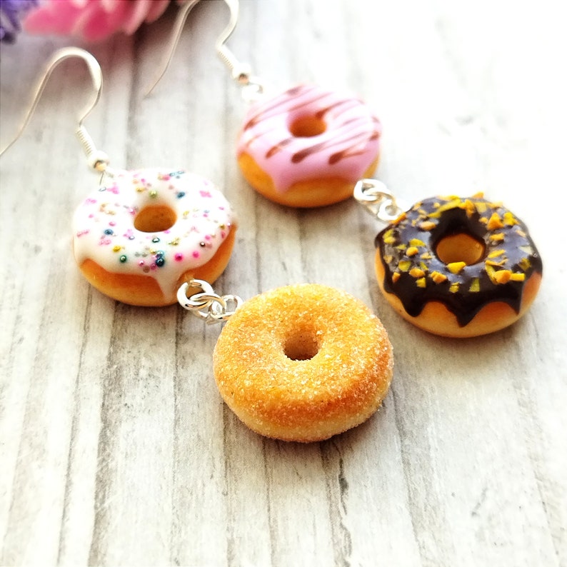 Donuts Earrings, Clay Food Jewelry, Food Earrings, Mismatched Earrings, Gift for Her, Gift for Sister, Gift for Mom zdjęcie 10