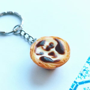 Portuguese Egg Tart Keychain Miniature Food Kawaii Charms Polymer Clay Charms Food Accessories Gift Portugal image 2