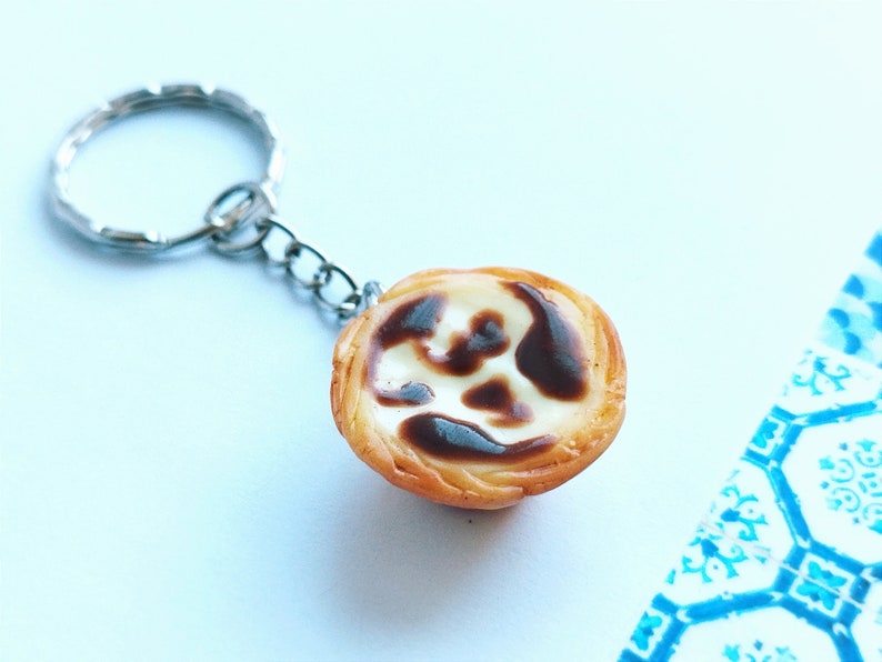 Portuguese Egg Tart Keychain Miniature Food Kawaii Charms Polymer Clay Charms Food Accessories Gift Portugal image 2
