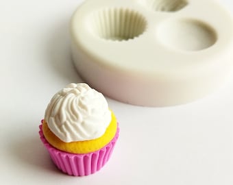 Cupcake Silicone Mold, Polymer Clay Mold, Flexible Push Mold