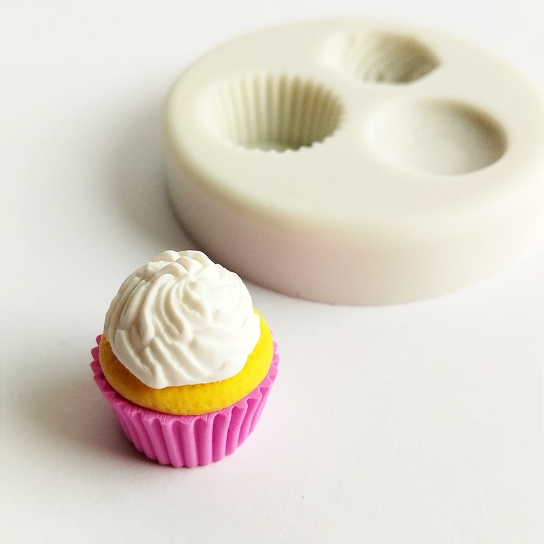 Cupcake Silicone Mold, Polymer Clay Mold, Flexible Push Mold,Miniature Mold, Kawaii Decoden, Resin Mold, Gift image 1