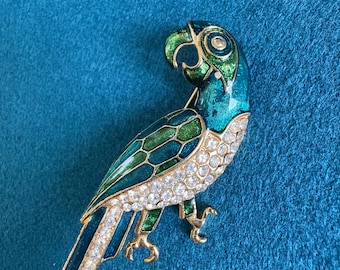 Broche Perroquet En Métal Doré émaillé Avec Strass Multicolore - Neuf Sans Emballage