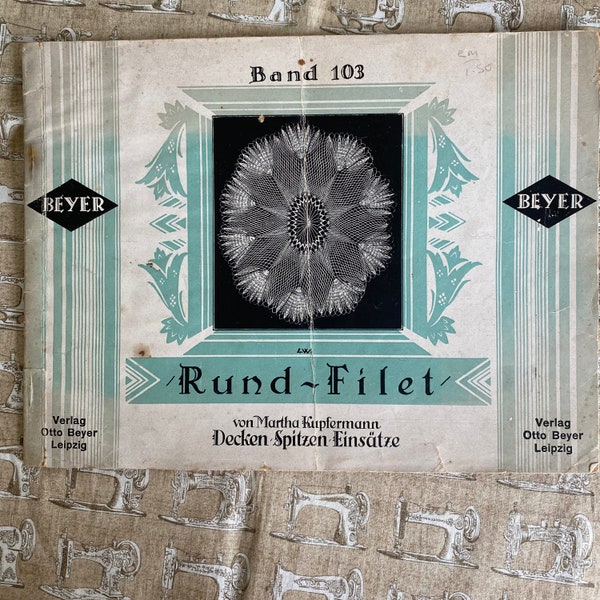 Antique lacemaking book, Rund-Filet, in German
