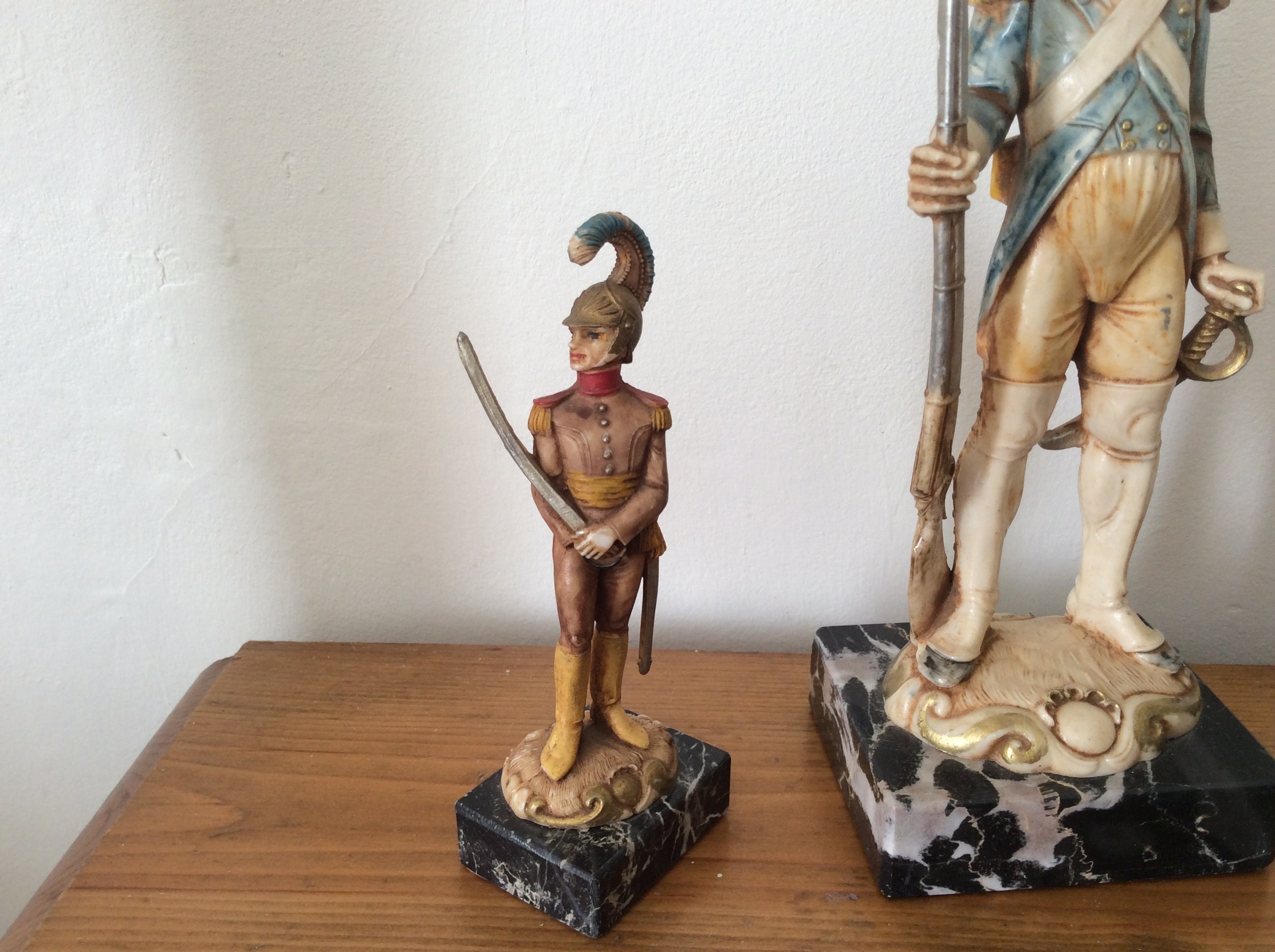 Three Vintage Depose French Military Figures on Carrara Marble Bases