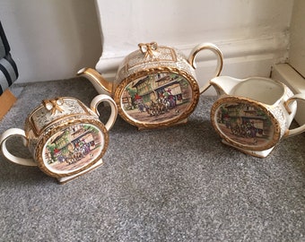 Set da tè Sadler Ware vintage degli anni '30. Teiera, lattiera e zuccheriera