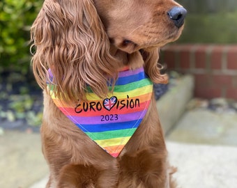 Eurovision 2024 Reversible Dog Bandana Rainbow UK Hearts