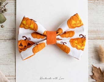 Halloween Dog Bow Tie Pumpkin Jack O Lantern Dog Collar Bow Autumn Fall Pet Bow Tie Handmade