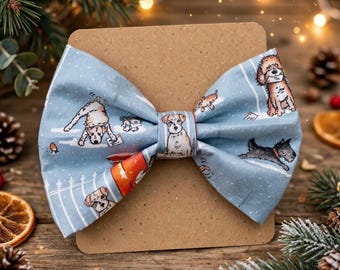 Christmas Blue Dogs Post Box Robin Snow Letters Dog Pet Bow Tie