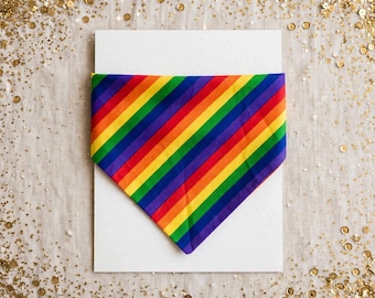 Rainbow Stripe Pride Slip on Collar Style Dog Bandana - Neckerchief Scarf