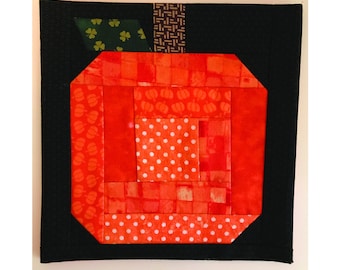 PDF, Log Cabin Pumpkin Quilt Pattern, 8"x8" Quilt Block, Paper Piecing, Halloween Quilt, Fall Quilt