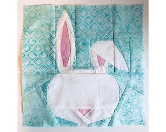 PDF, Bunny Quilt Pattern, 8"x8" Quilt Block, Paper Piecing, Easter Quilt Pattern
