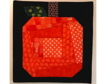 PDF, Wonky Pumpkin Quilt Pattern, 8"x8" Quilt Block, Paper Piecing, Halloween Quilt, Fall Quilt