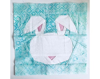 PDF, Bunny Quilt Pattern, 8"x8" Quilt Block, Paper Piecing, Easter Quilt Pattern