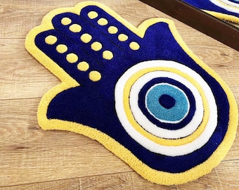 Hamsa Hand tufting rug, Evil Eye carpet or wall rug, Meditation Tufted Carpet, House warming gift, Jewish gift, Religious Wedding Gift, 3d