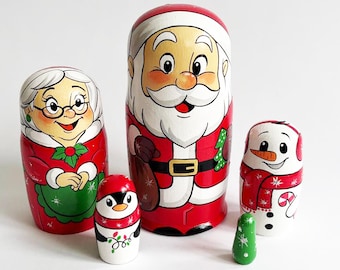 Christmas Nesting Dolls: Hand-Painted Santa Matryoshka Set