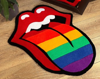 Rainbow Lips Tufted Rug, Colorful Tongue tufted rug, Handmade Carpet, Personalized Area Rug, Custom Floor Carpet,  LGBT Rug, LGBT Home Decor