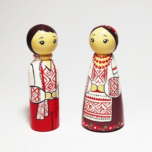 Ukrainian traditional wooden peg dolls, Ukrainian figurine, Ukrainian Folk Decor, Traditional Art, Ukraine Sign, Nationality Ornaments