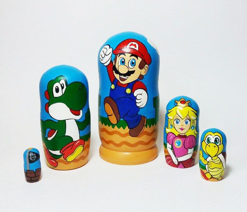 Super Mario set Nesting dolls Video Game Heroes Wooden Mario Etsy