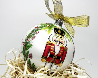 Glazen ornament notenkraker, handgeschilderde kerstbal, verzamelobject vakantiedecor, gepersonaliseerd cadeau voor balletliefhebber, inclusief geschenkdoos