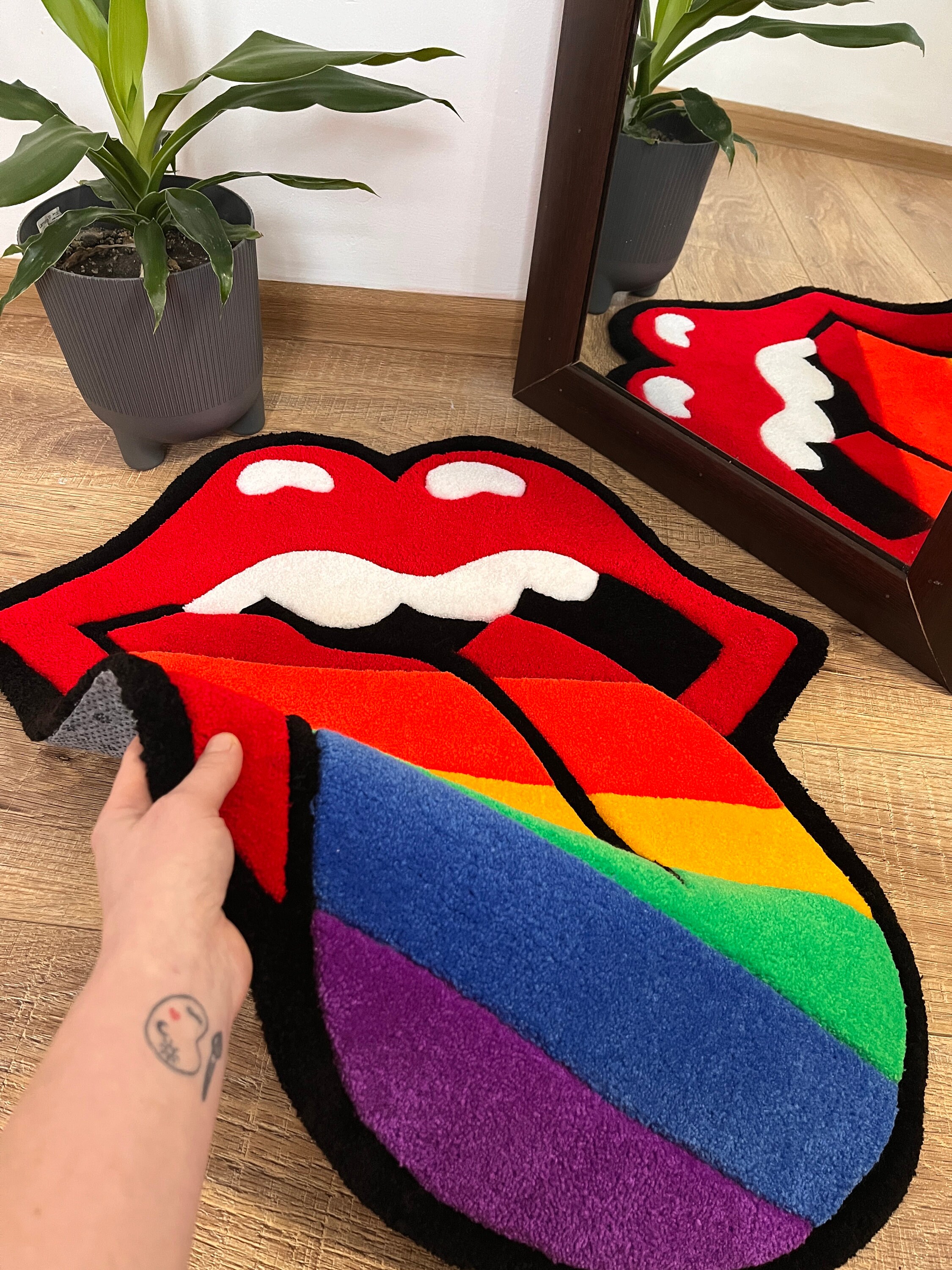 Rainbow Lips Tufted Rug: Handmade Acrylic Carpet, LGBT Home Decor - Etsy