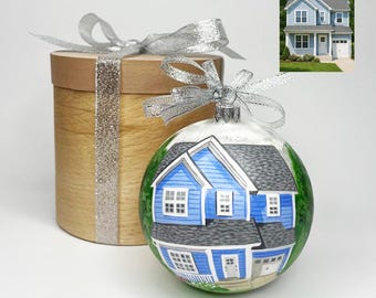 Custom House Ornament from Photo, Hand Painted Portrait on Glass Bauble, Personalized Home Gift, Housewarming Keepsake, Christmas tree Decor