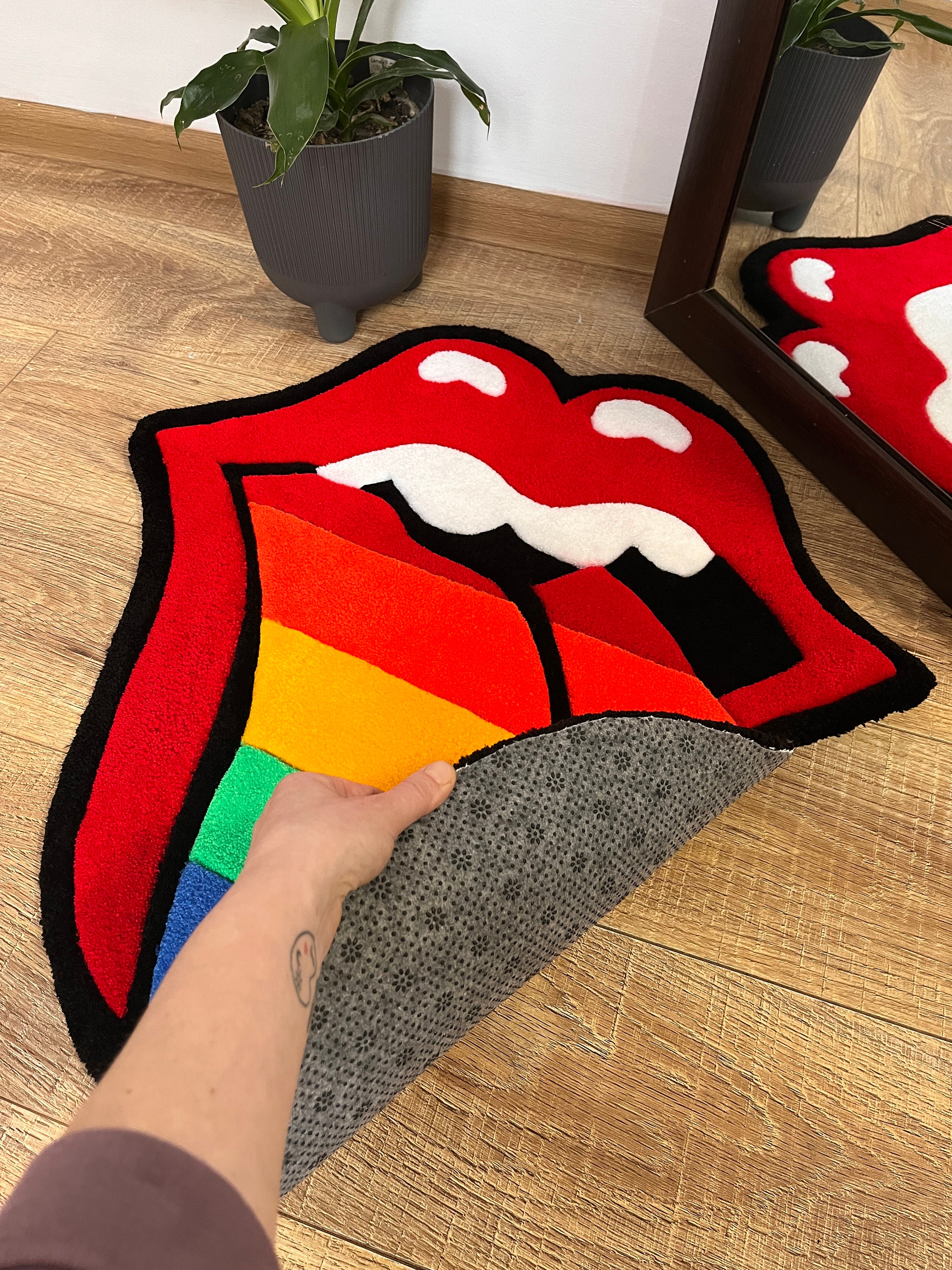 Rainbow Lips Tufted Rug: Handmade Acrylic Carpet, LGBT Home Decor - Etsy