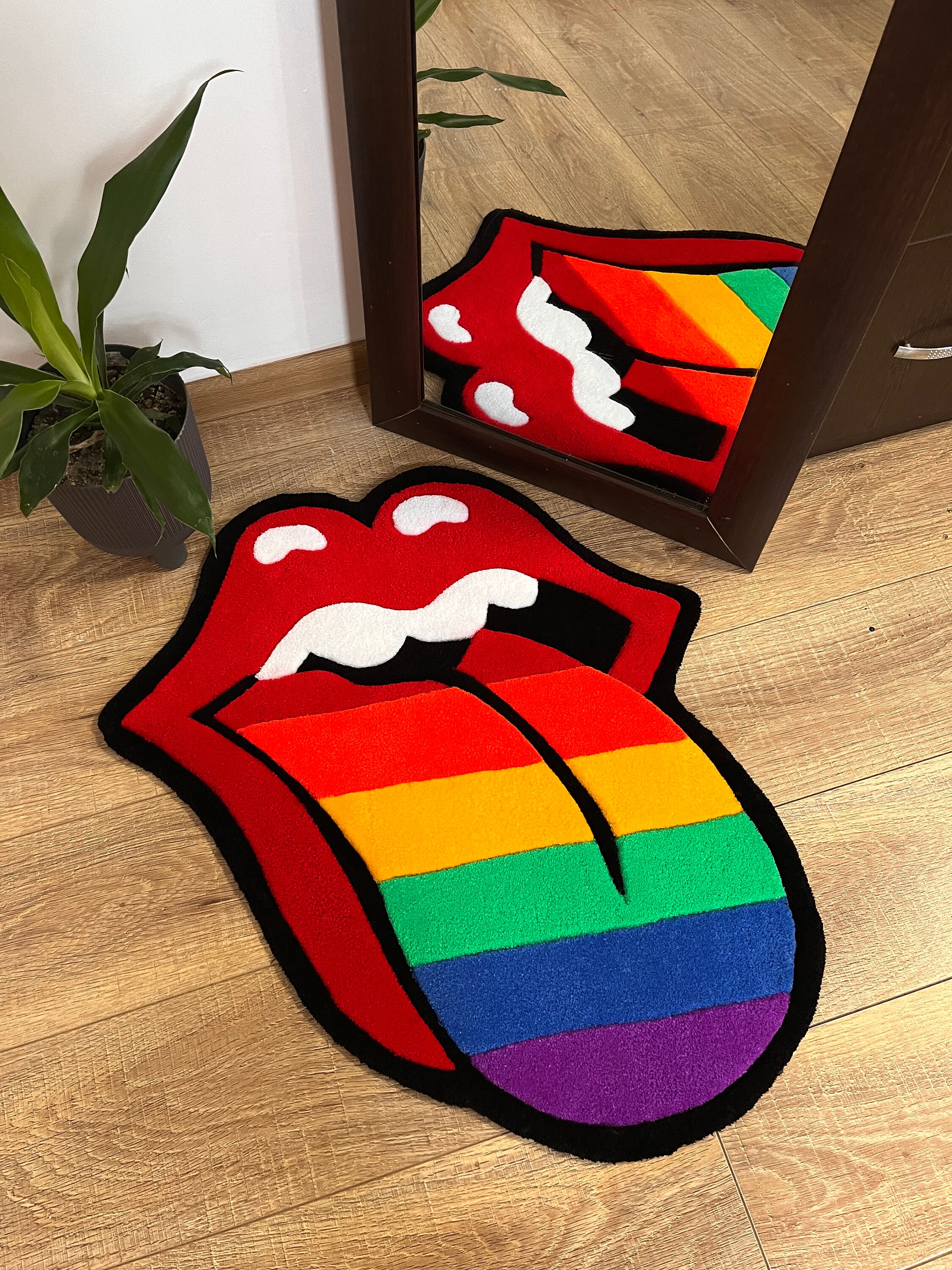 Rainbow Lips Tufted Rug: Handmade Acrylic Carpet, LGBT Home Decor - Etsy