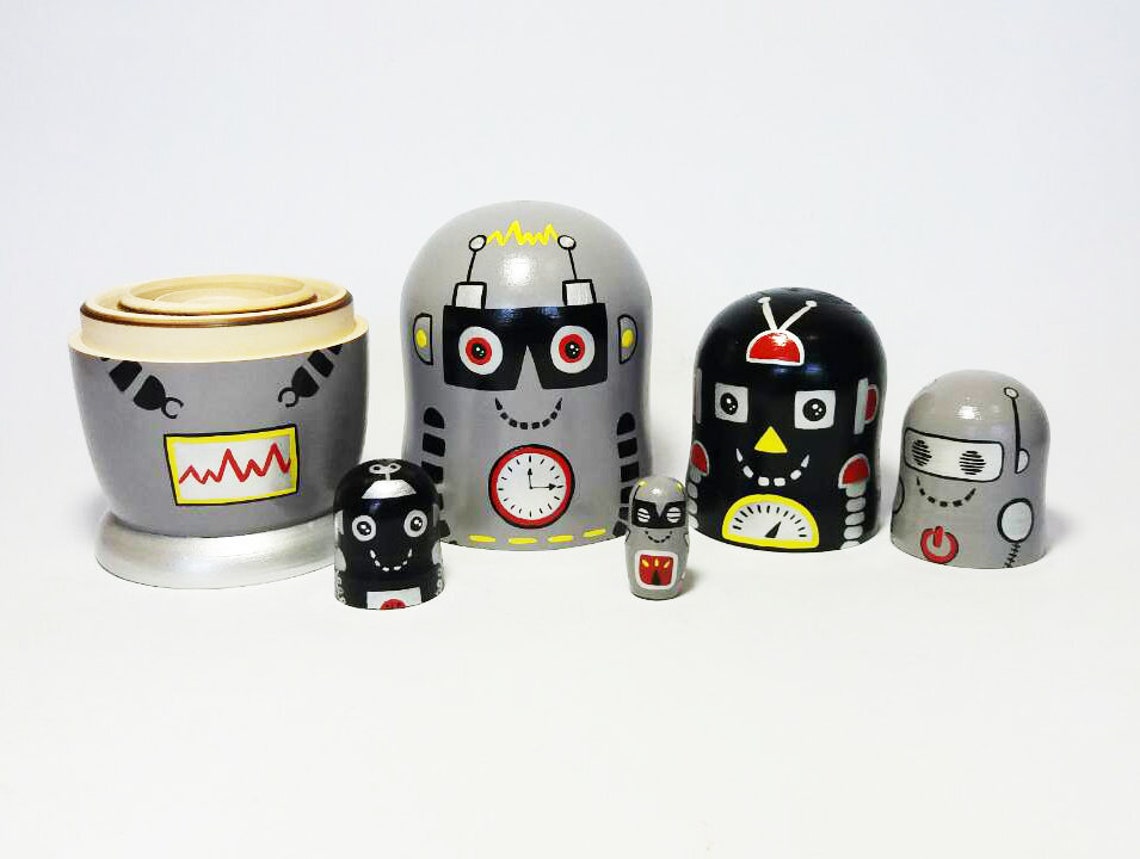 Robots Nesting Doll Wooden Toy Boys Room Decor Stacking Dolls Etsy