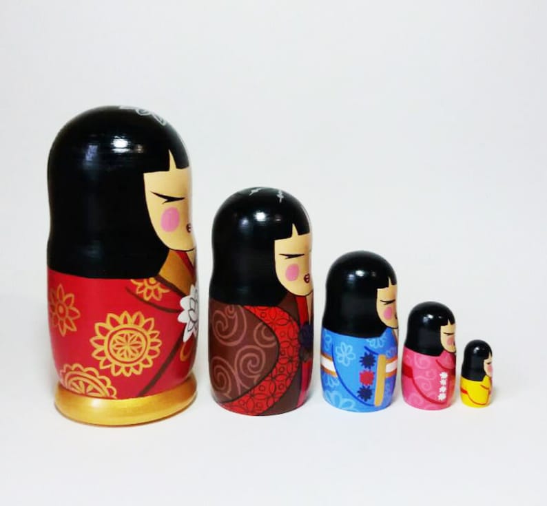 Kokeshi art Nesting dolls Chinese wooden dolls Japanese Traditional toys Japan decoration Decorative dolls 6.3 image 3