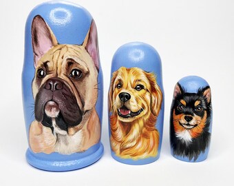 Custom Pet Portrait Matryoshka from photo, Personalized Dog & Cat Nesting Dolls, Hand-Painted Pet Lover Gift, Animal  Set, Unique Keepsake