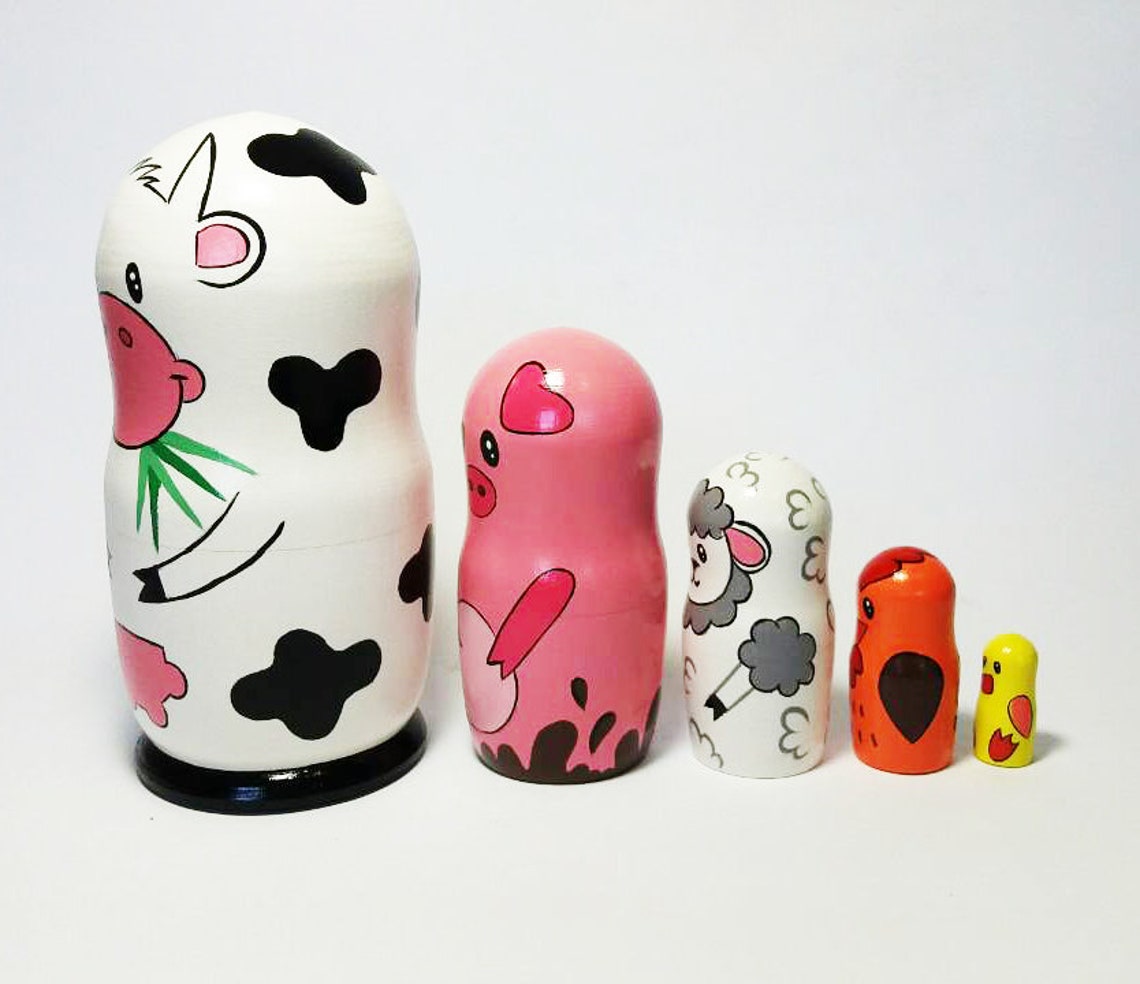 Farm Animals Nesting dolls Educational toy Cow Pig Ship Etsy