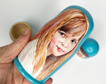 Custom Handpaint Family Portrait from Photo, Personalized Acrylic Painting, Handmade Matryoshka Dolls, Kids Portrait Gift, Nesting dolls