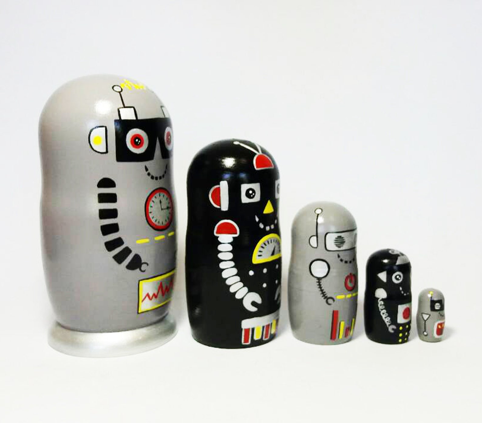 Robots Nesting Doll Wooden Toy Boys Room Decor Stacking Dolls Etsy