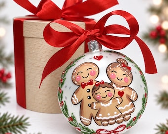 Decorazione natalizia a forma di famiglia di omini di pan di zenzero, ricordo personalizzato in vetro.