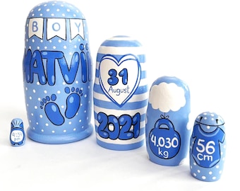 Personalized Baby Nesting Doll: Custom Birth Stats Keepsake