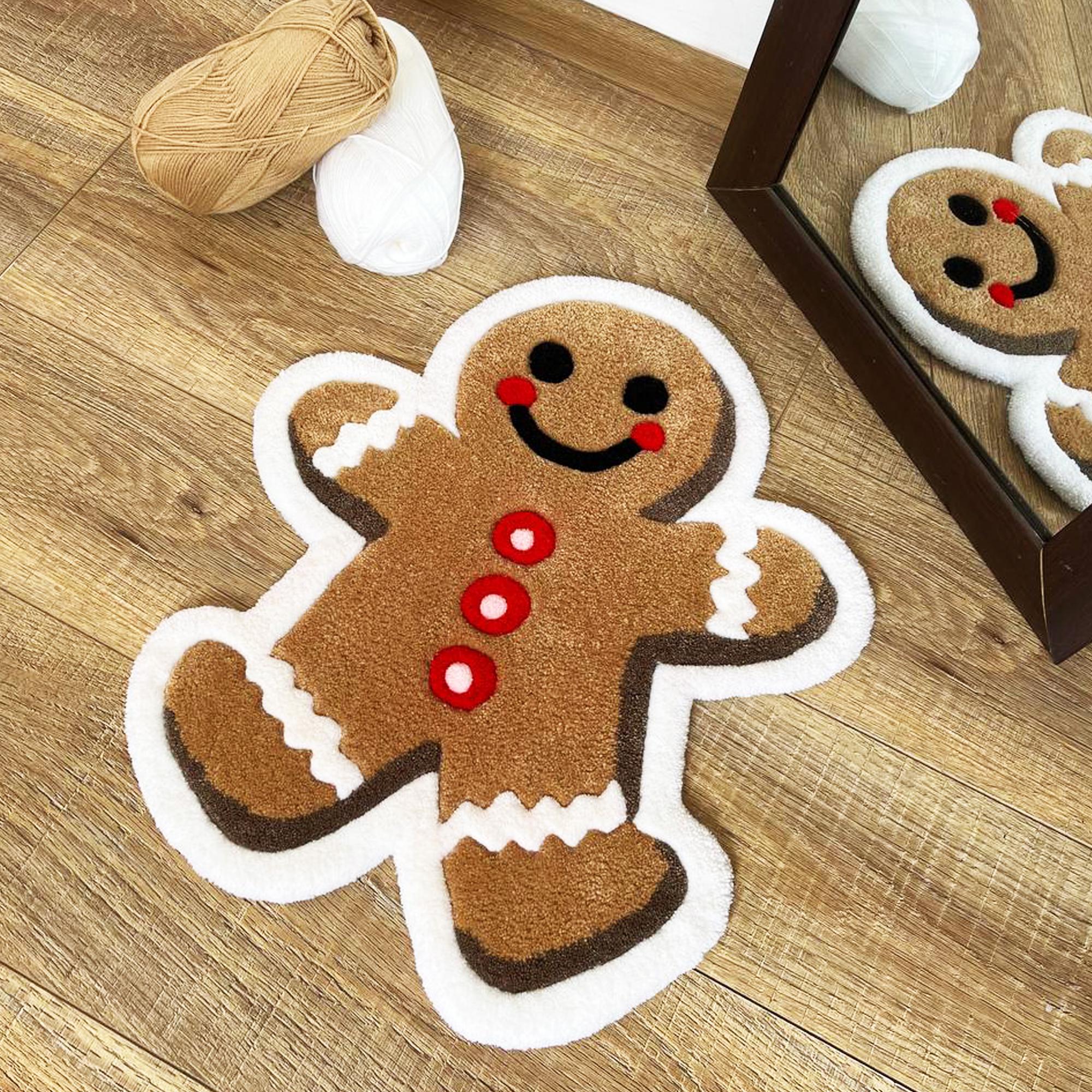 Round Gingerbread Rug Gingerbread Man Tufted Rug: Christmas Holiday Decor, Acrylic Yarn - Etsy
