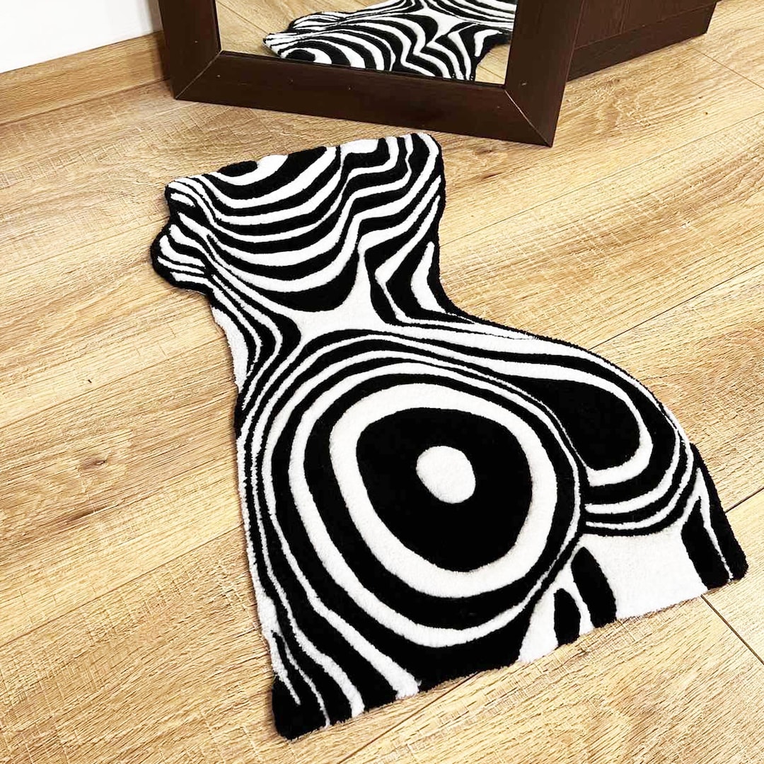 Human made FACE RUG LARGE - BLACK カーペット Dave Geometric Black & White Hand-Tufted 100% Wool Soft Area