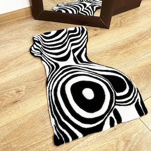 Black and white tufted rug, Woman Body Fluffy Tufting Rug, Abstract Living Room Carpet, 100% Handmade Design Rug, Butt tufted art