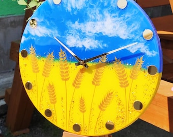 Ukraine Epoxy Clock, Circle Ukraine map, Symbols of freedom Ukraine, Wheat, Nationality decor, Ukrainian flag, Patriotic gift, 16"