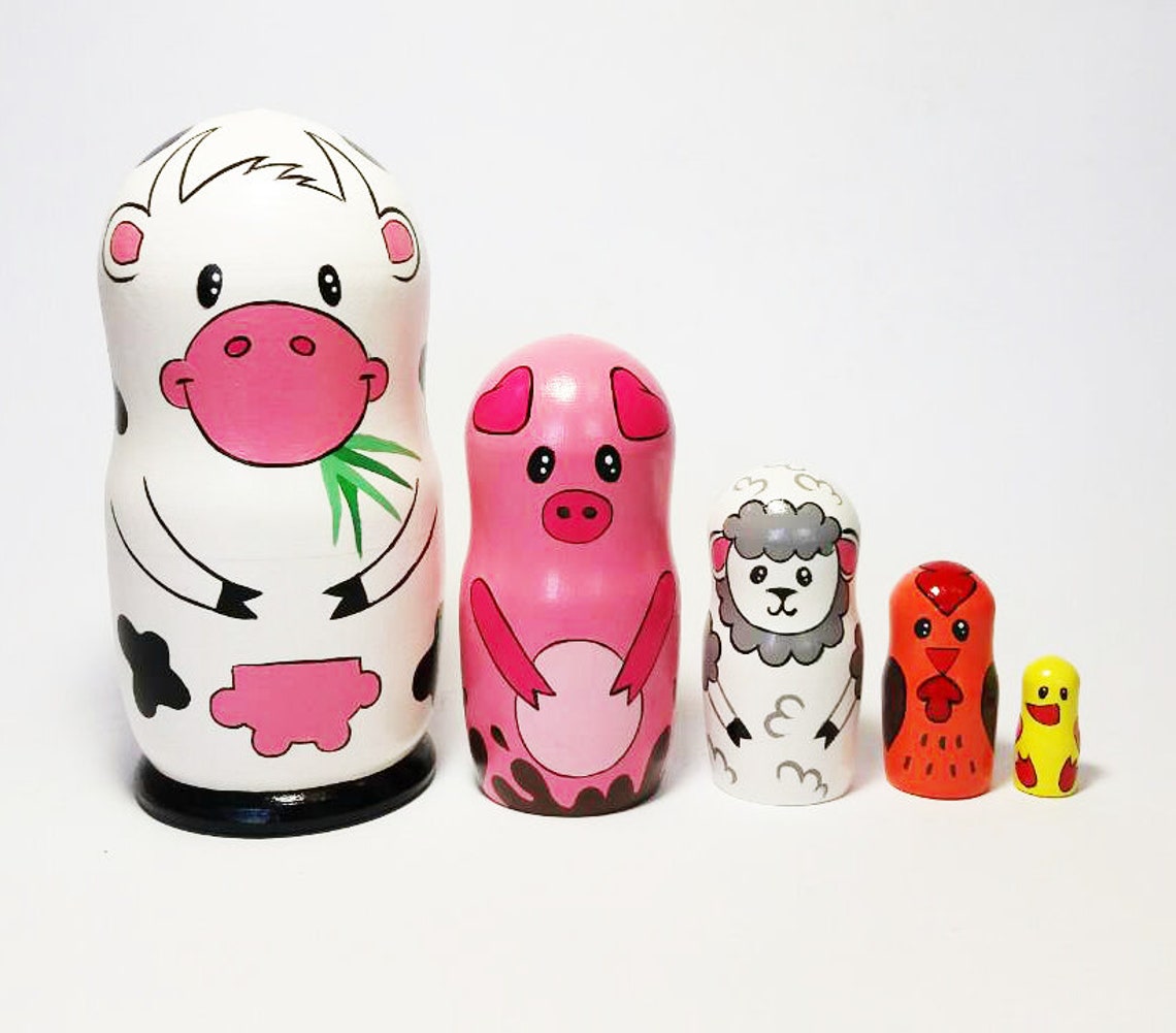 Farm Animals Nesting dolls Educational toy Cow Pig Ship Etsy
