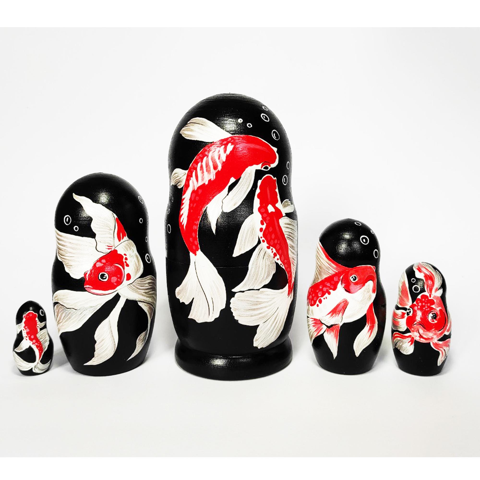 Koi Fisch Kunst Nesting Dolls Japanisch inspirierte Fische Acrylmalerei Roter Karpfendekor Japangeschenk für Fischbesitzer Japanischer Fisch Fischliebhaber