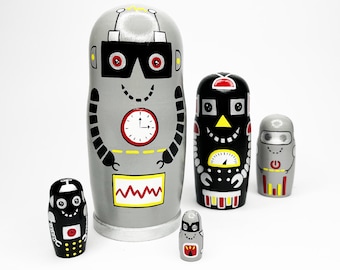 Personalized Robot Family Nesting Set, Custom Name Wooden Robots, STEM Gift for Kids, Nursery Decor, Keepsake
