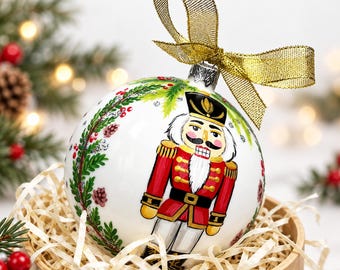 Ornement Casse-Noisette personnalisé, souvenir de Noël en verre peint à la main, cadeau pour les passionnés de ballet, boîte incluse