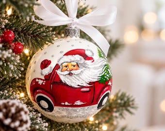 Decorazione natalizia retrò a forma di Babbo Natale, oggetto ricordo in vetro dipinto a mano, regalo personalizzato.