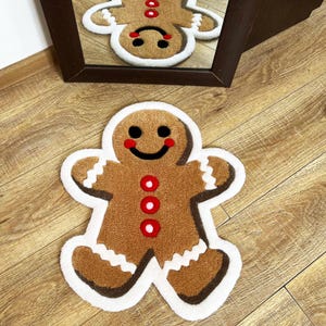 Gingerbread Man Tufted Rug: Christmas Holiday Decor, Acrylic Yarn - Etsy