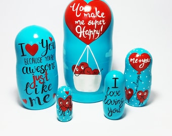 Hand Painted Nesting Doll: Soulmate Gift, Love Decor