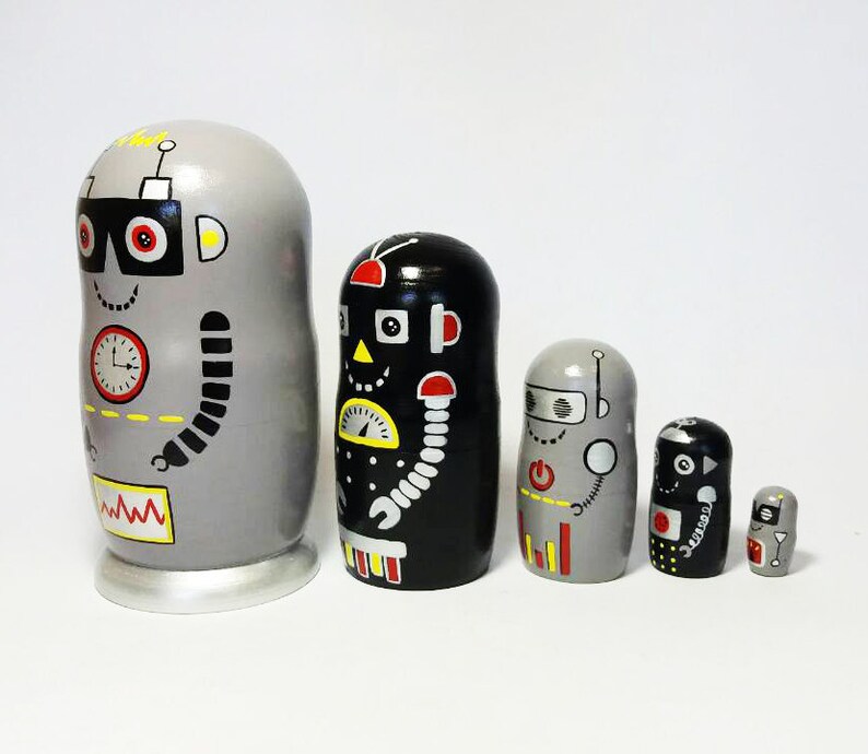 Robots Nesting Doll Wooden Toy Boys Room Decor Stacking Dolls Etsy