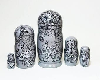 Bambole russe Buddha dipinte a mano: decorazione spirituale, regalo yoga, decorazione Feng Shui, 12 cm